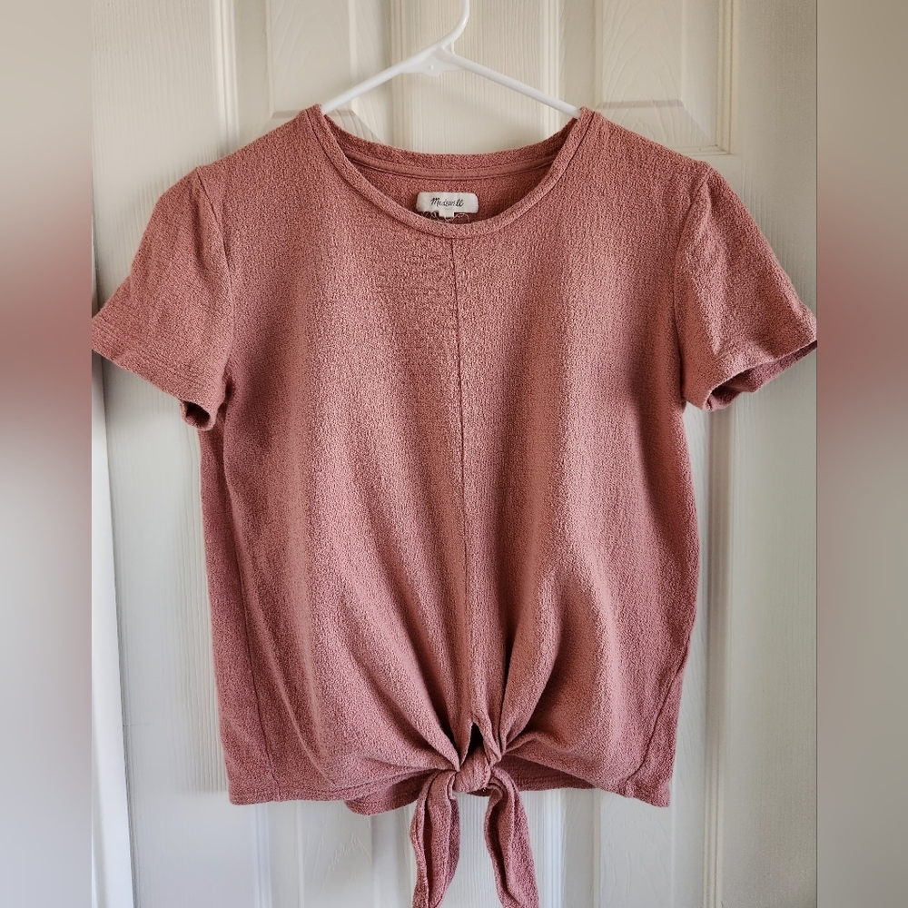 Madewell Textured Crew Neck Modern Tie-Front Top Pink Blush Coral Size XS